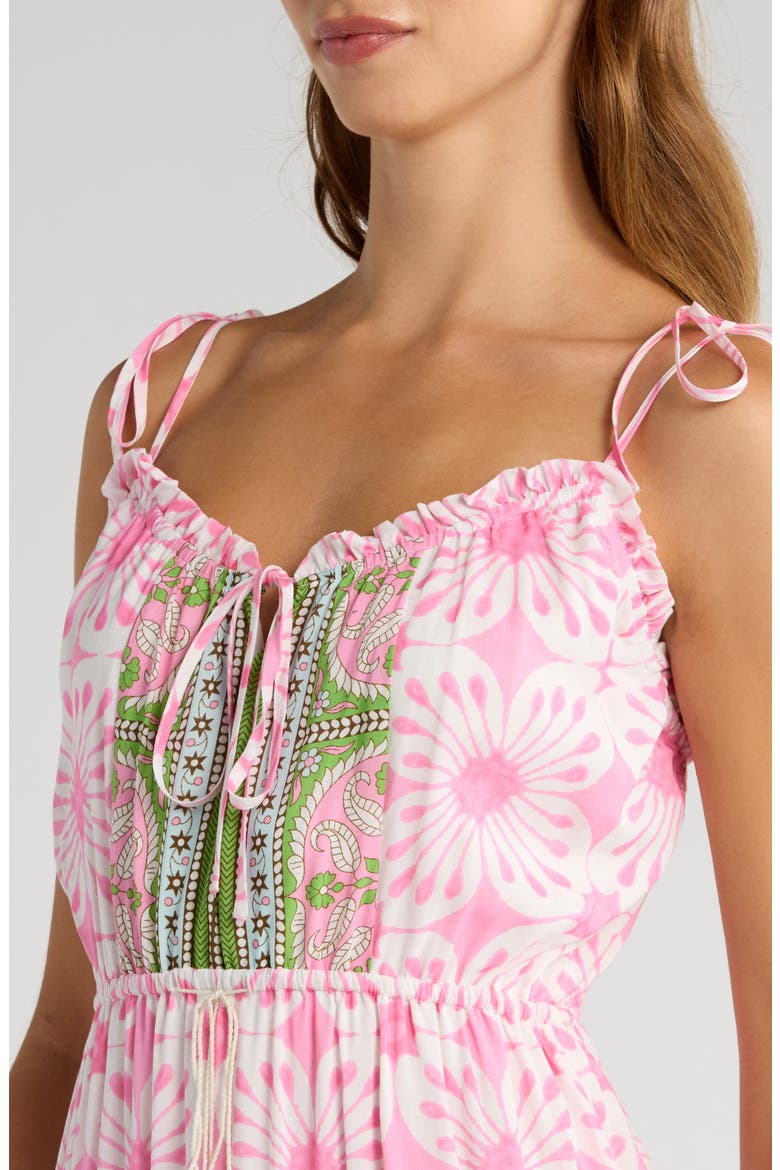 Holiday Tie Strap Midi Dress, Alternate, color, PINK GREEN PRINT