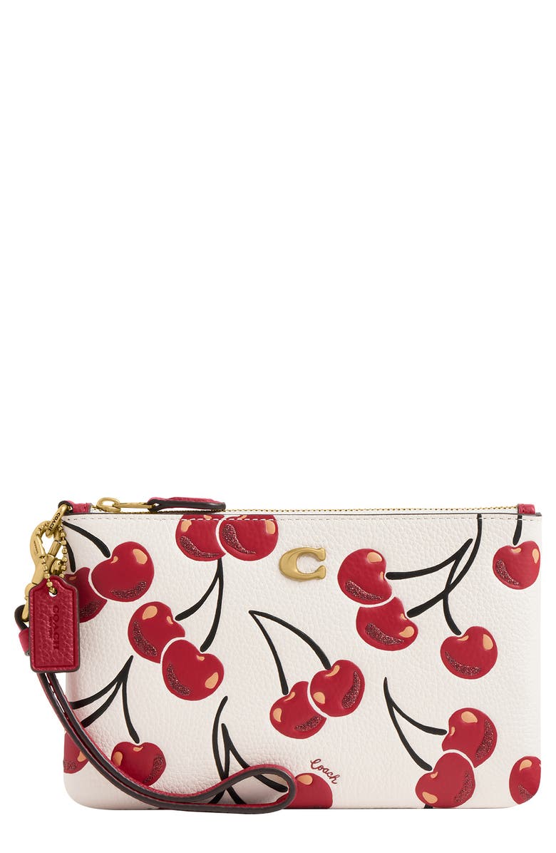 COACH Small Cherry Print Leather Boxed Wristlet, Main, color, 