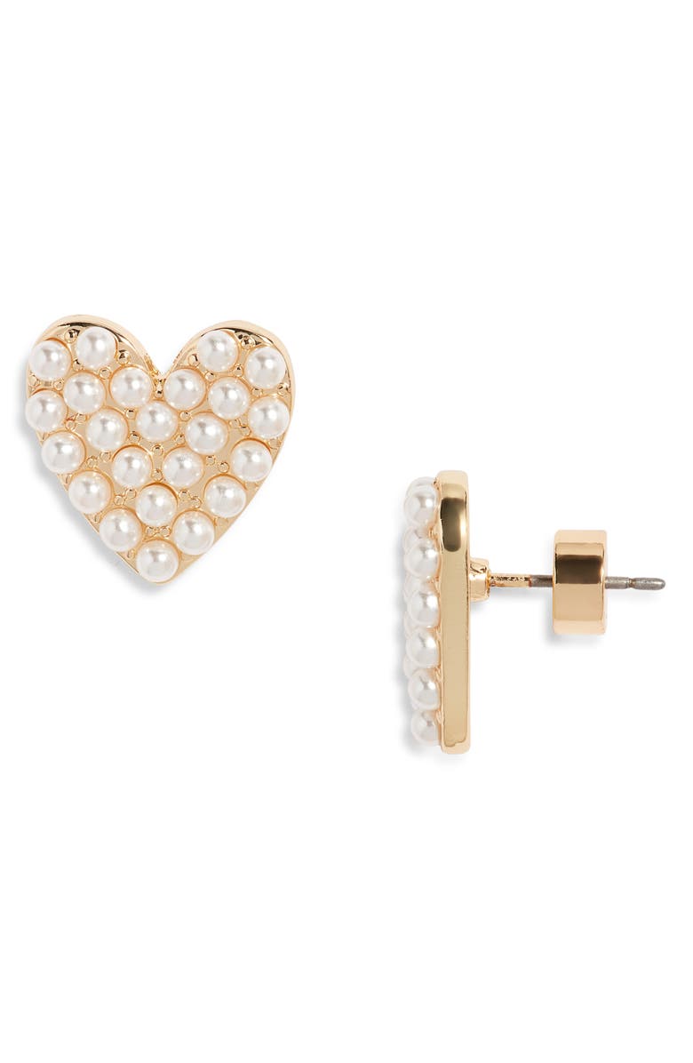 Nordstrom Faux Pearl Heart Stud Earrings, Main, color, White- Gold