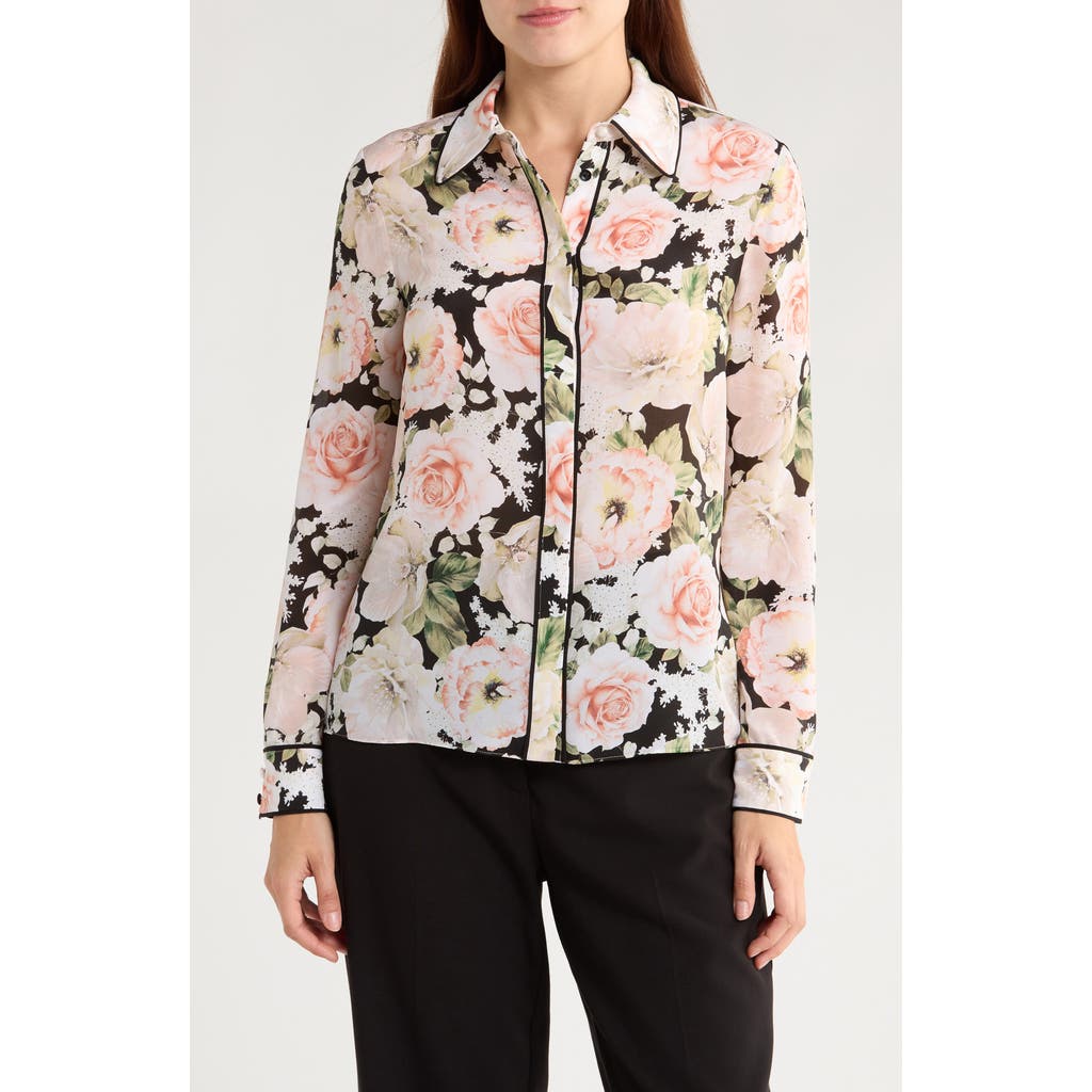 Alice And Olivia Willa Placket Silk Top In White