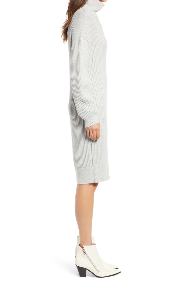 Turtleneck Ribbed Long Sleeve Sweater Dress, Alternate, color, GREY LIGHT HEATHER