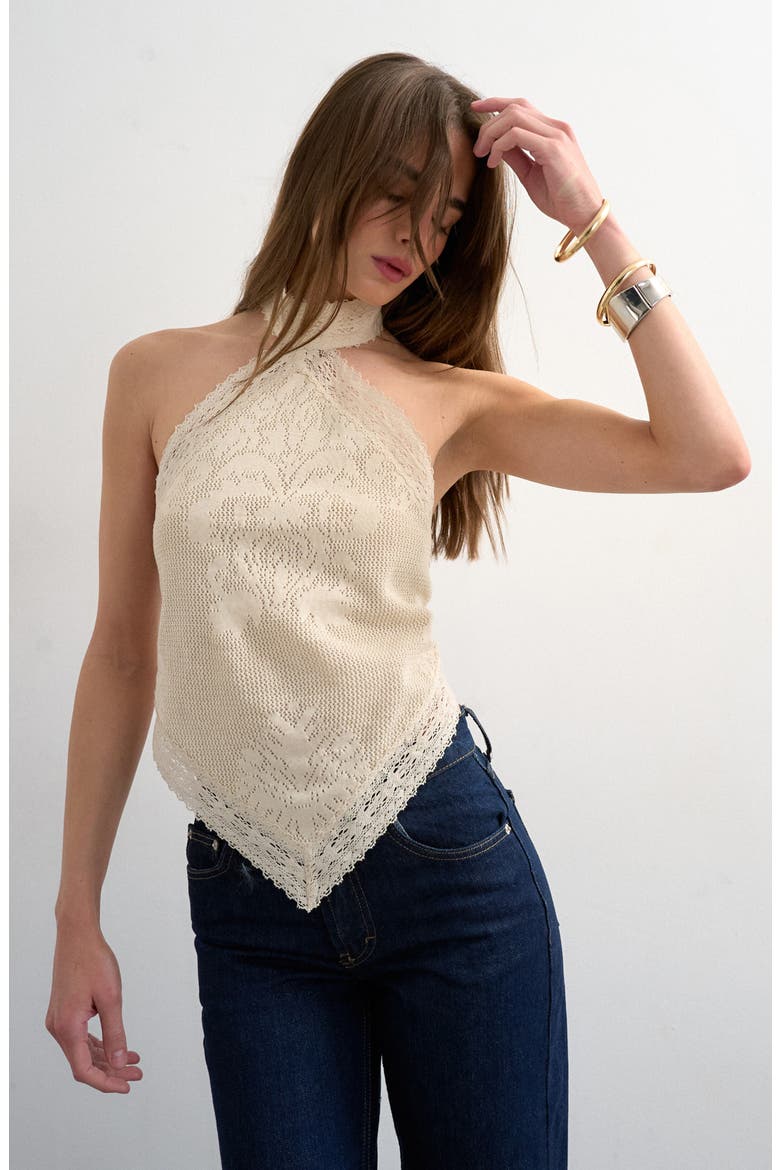 Knitted Bandana Halter Top, Main, color, IVORY