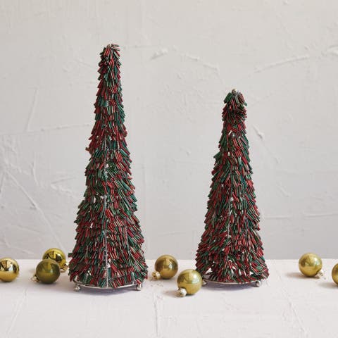 Metal & Glass Beaded Christmas Tree, Red & Green