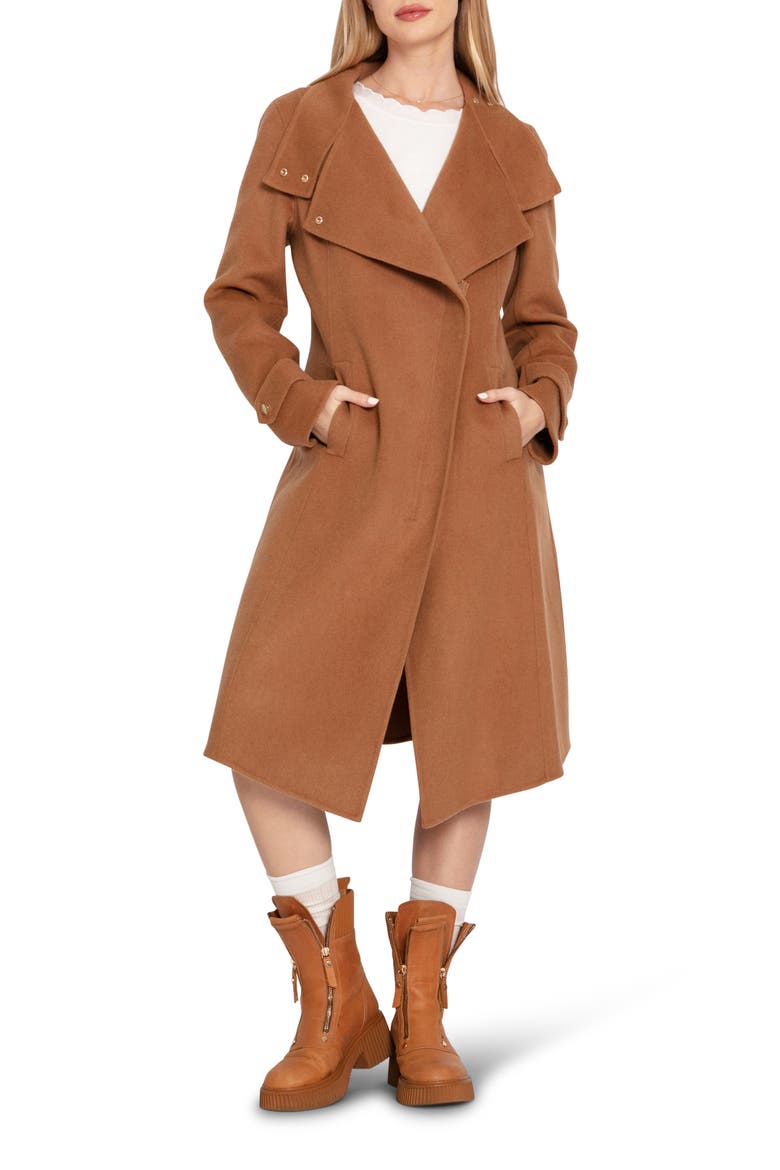 Envy Me Asymmetric Zip Wool Blend Coat, Alternate, color, CAMEL