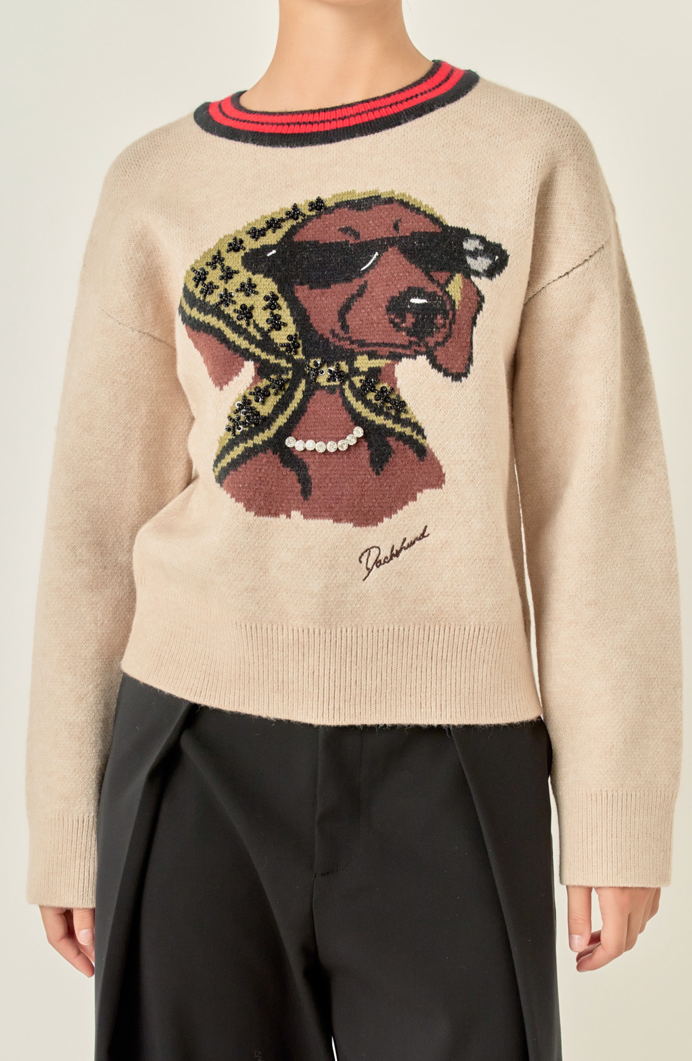 English Factory Beaded Dachshund Sweater (Women) | Nordstrom