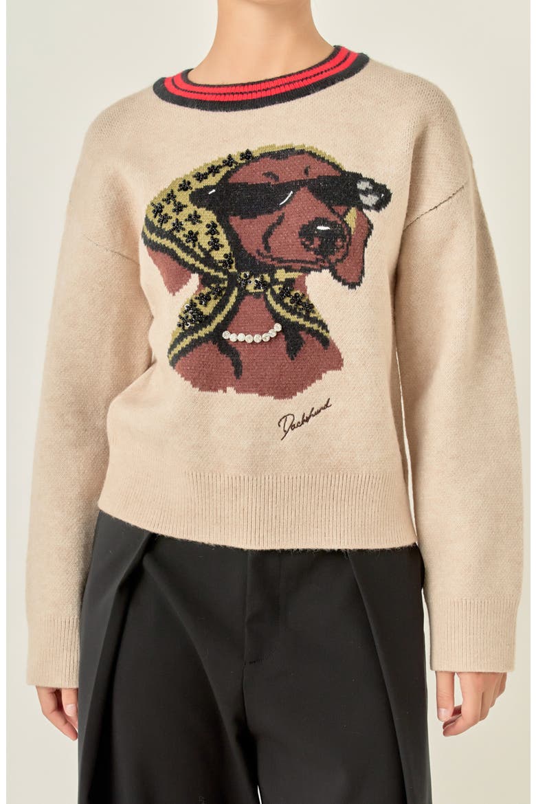 Beaded Dachshund Sweater, Alternate, color, OATMEAL