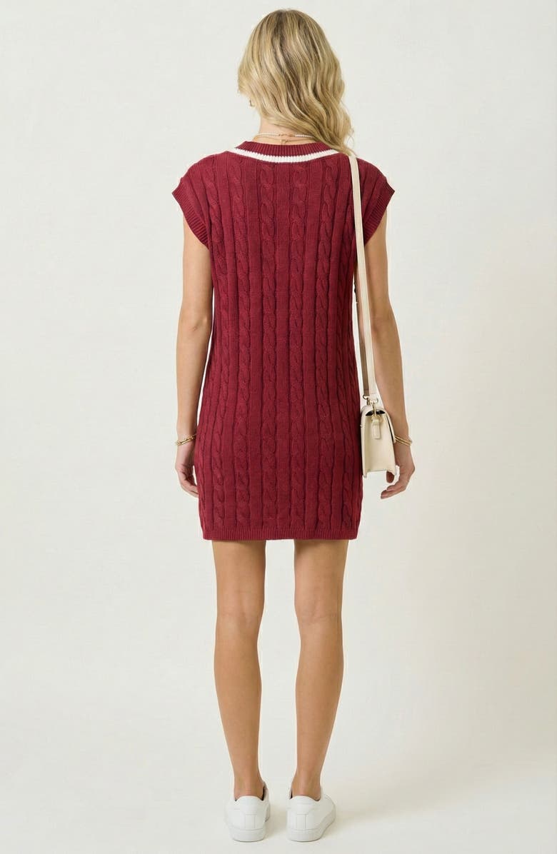 Modenaire Cable-Knit Mini Sweater Dress with Pockets, Alternate, color, Burgundy