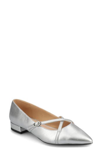 Journee Collection Women's Camby Crisscross Strap Pointed Toe Flats In Silver