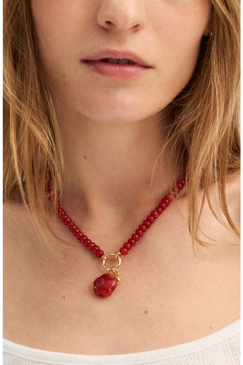 Puffy Flower Beaded Charm Necklace, Alternate, color, POMEGRANATE SEED
