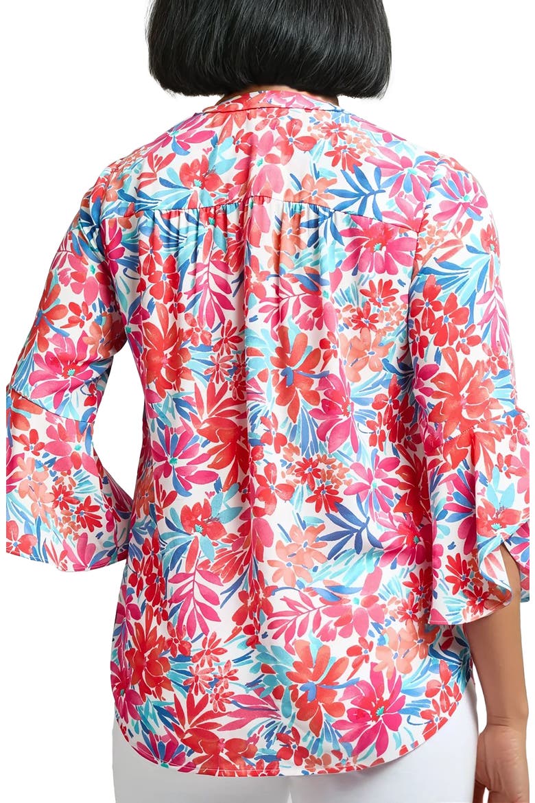 Floral V-Neck Flutter Sleeve Tunic Top, Alternate, color, CORAL SUN MULTI