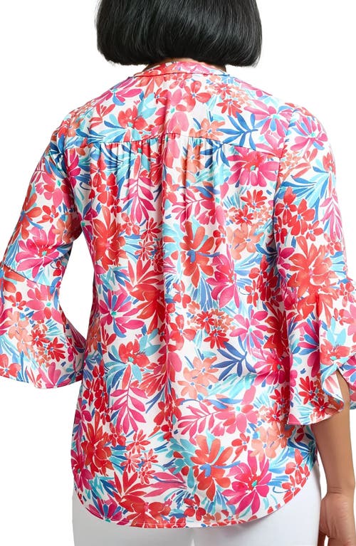 Jones New York Floral V-neck Flutter Sleeve Tunic Top In Coral Sun Multi