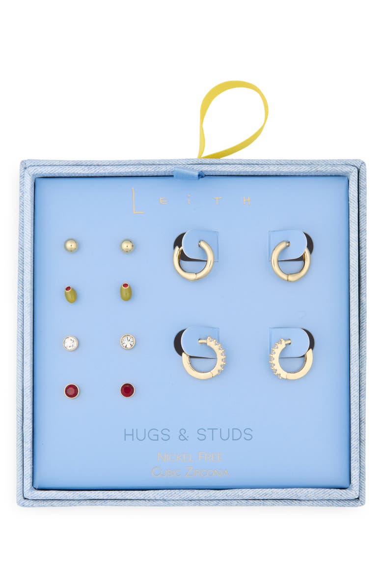 Leith 6-Pack Olive Assorted Earrings Set, Main, color, Green Multi- Gold