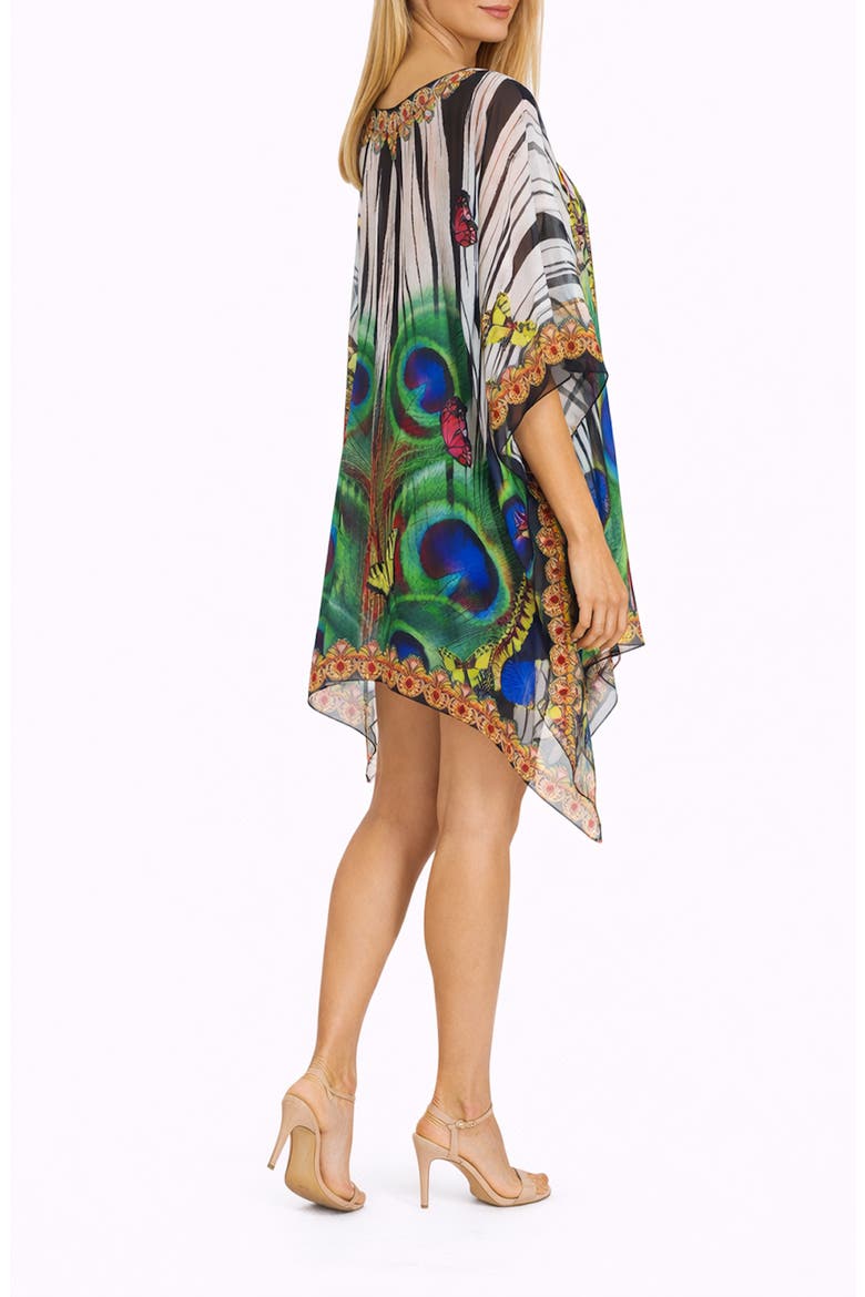 Peacock Print Poncho, Alternate, color, WHITE