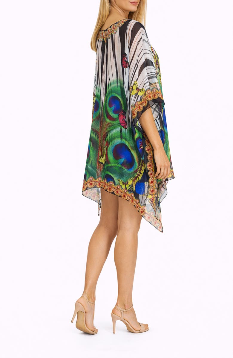 RANEES Peacock Print Poncho, Alternate, color, White