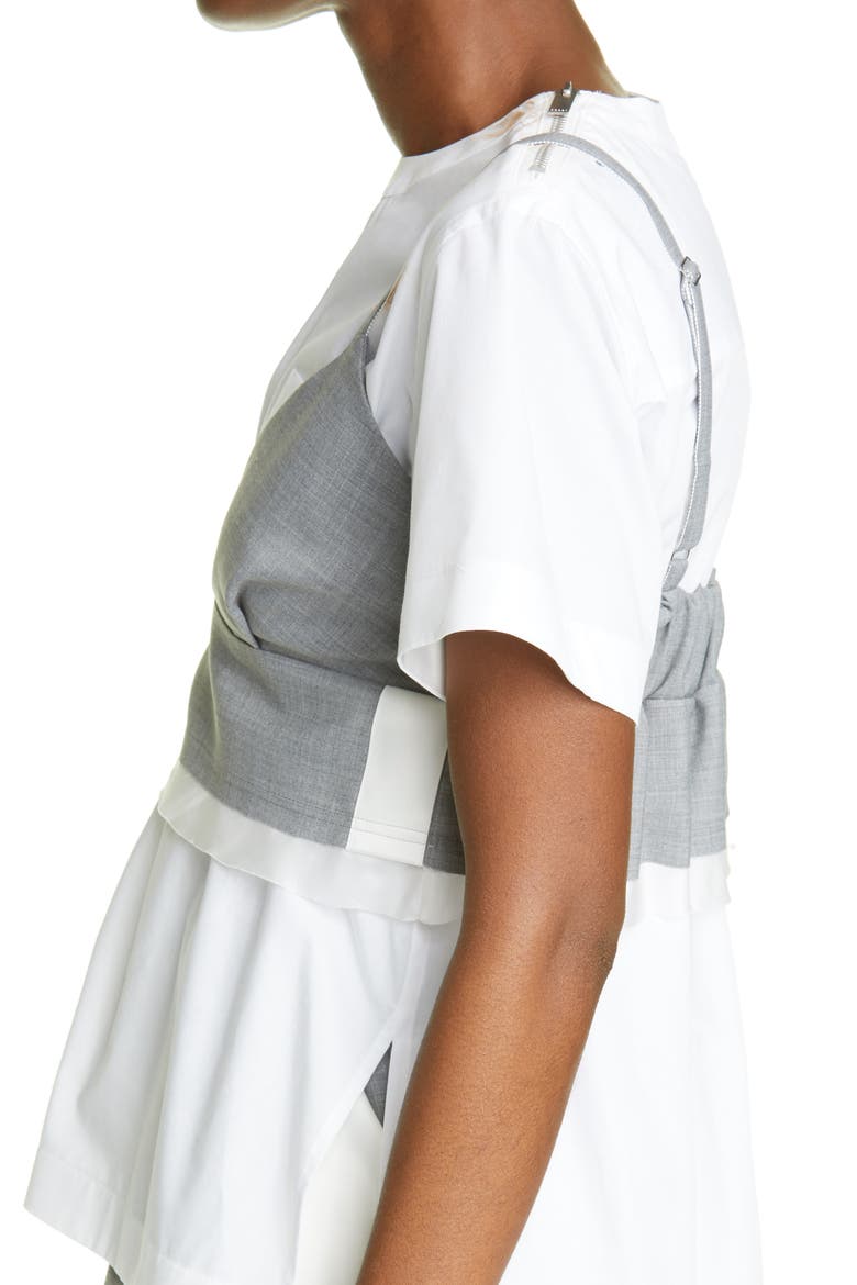 Poplin Top with Removable Bralette, Alternate, color, LIGHT GREY/ WHITE