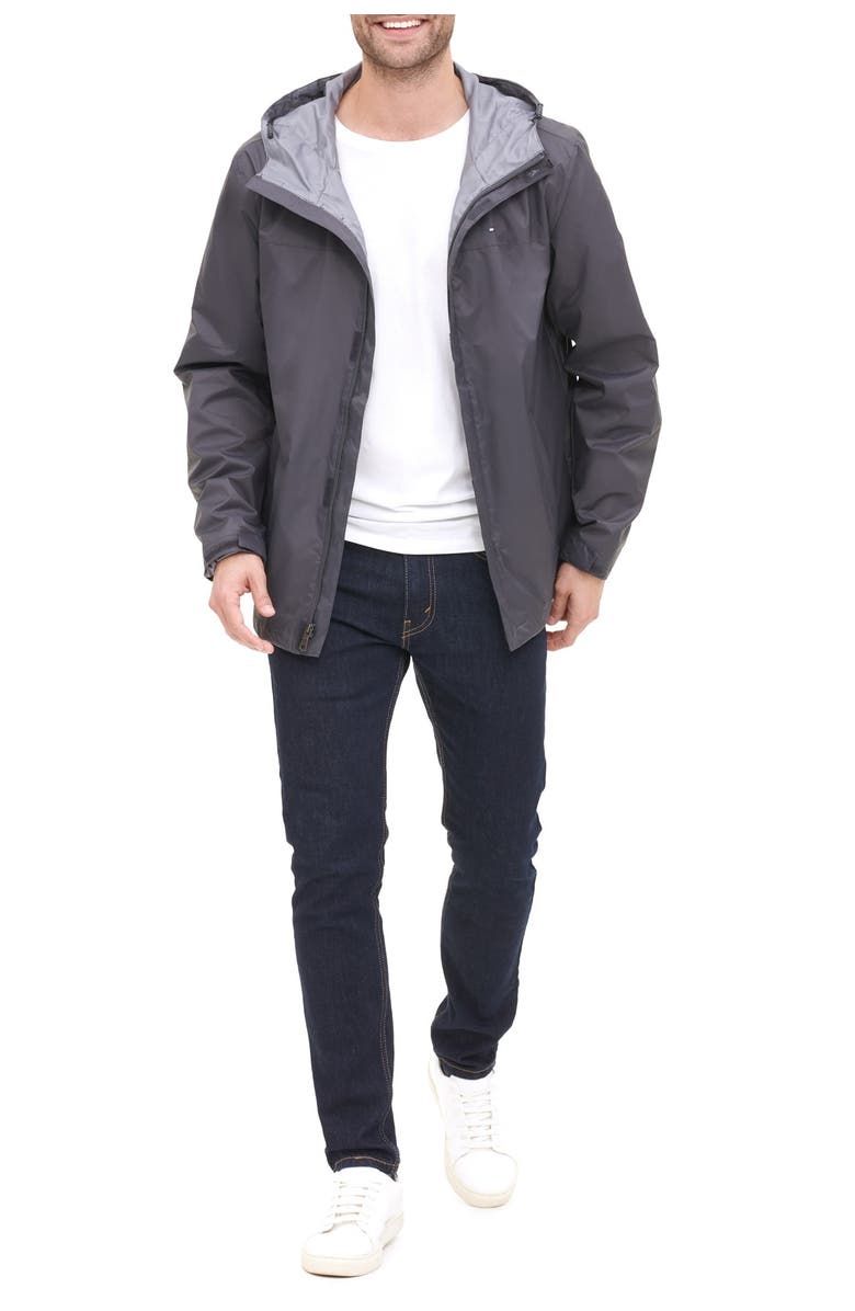 Tommy Hilfiger Hooded Rain Slicker Jacket, Alternate, color, Charcoal