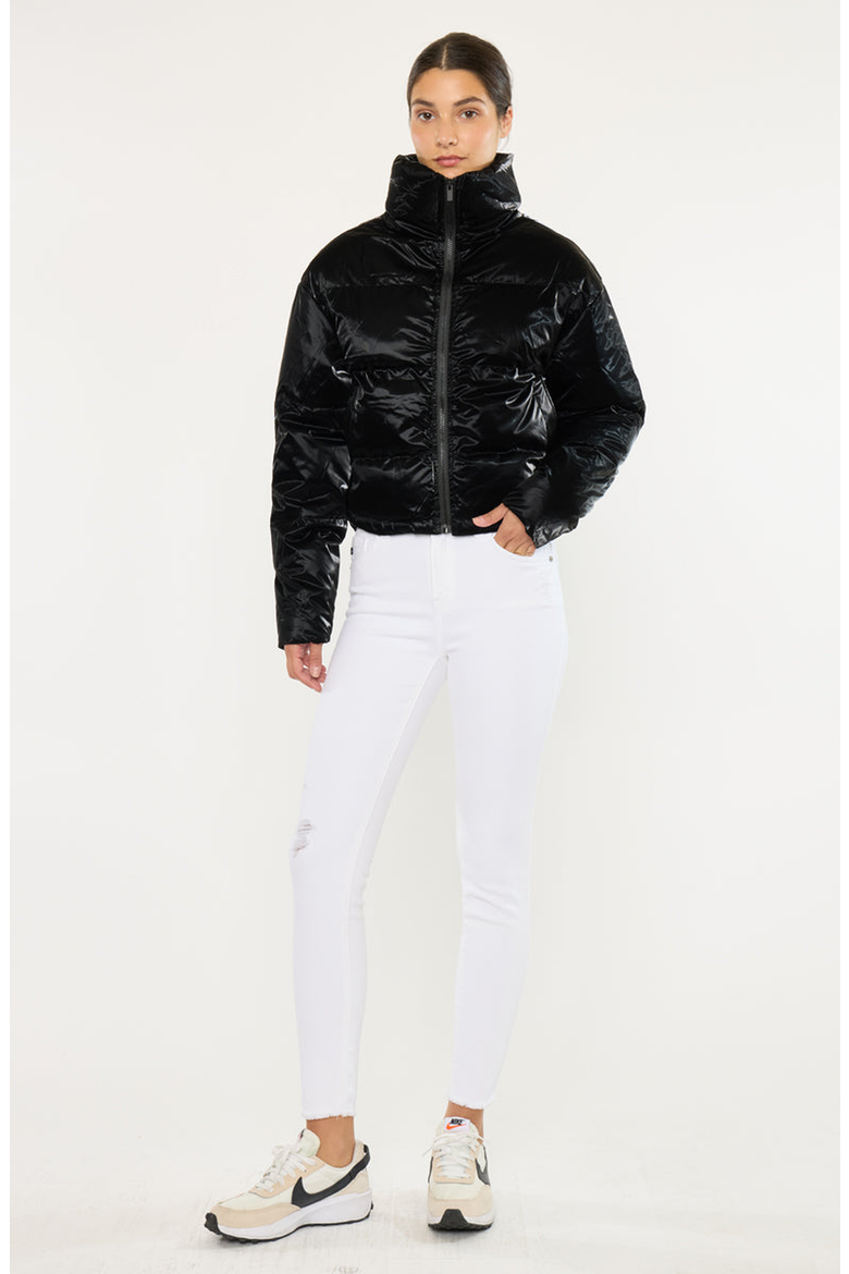 Lux Cropped Puffer Jacket, Alternate, color, Black