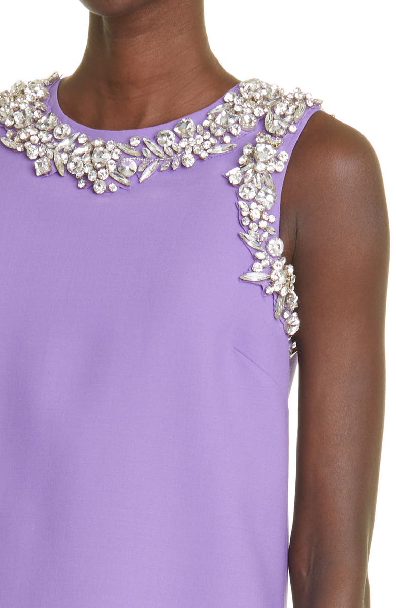 Oscar de la Renta Crystal Embellished Stretch Wool Blend Minidress, Alternate, color,