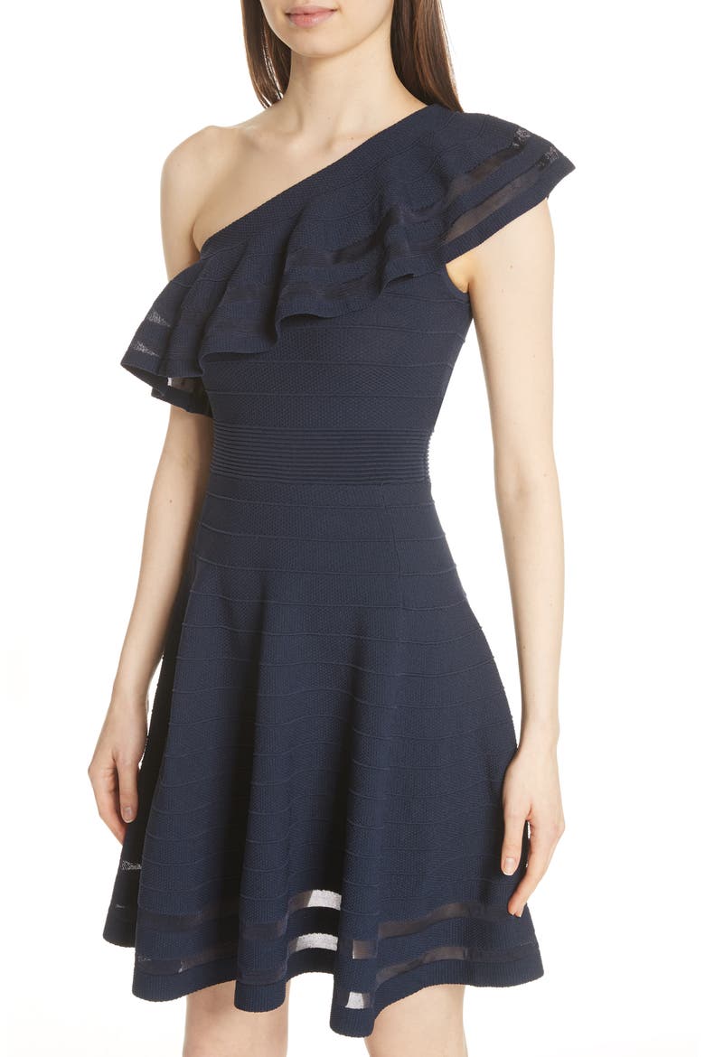 Streena Knit Skater Dress, Alternate, color, NAVY