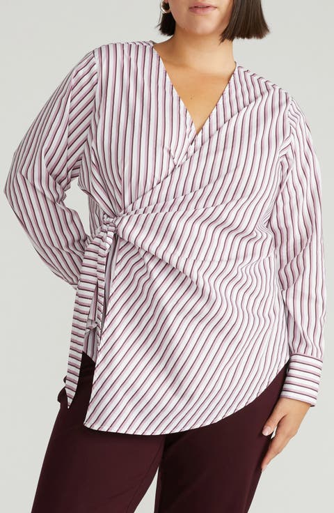 Stretch Cotton Blend Poplin Wrap Top