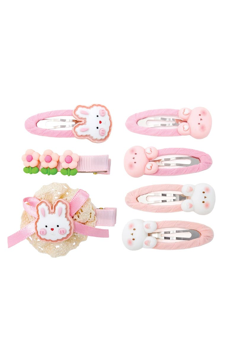 Puttisu Bunny Hug Hair Clip Set of 7 Baby, Main, color, Baby Pink & Pastel Pink