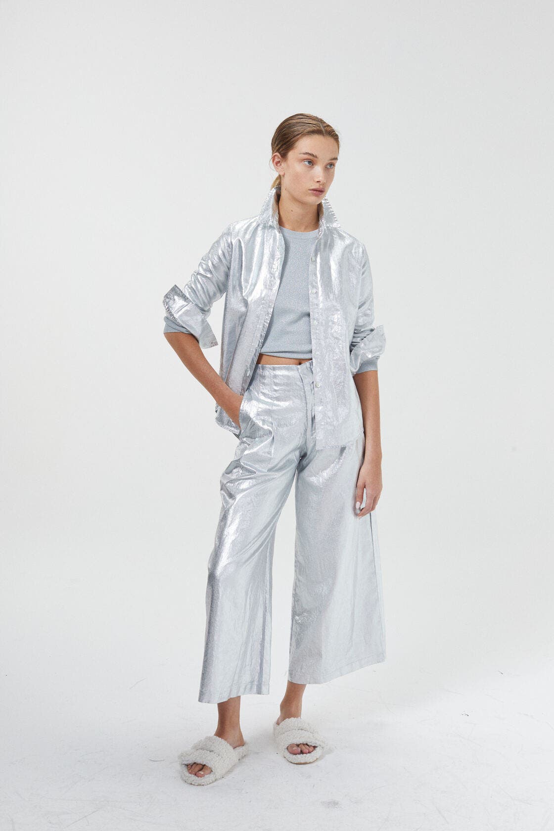 Culotte Metallic Linen Pant - image 5