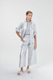 LANHTROPY Culotte Metallic Linen Pant