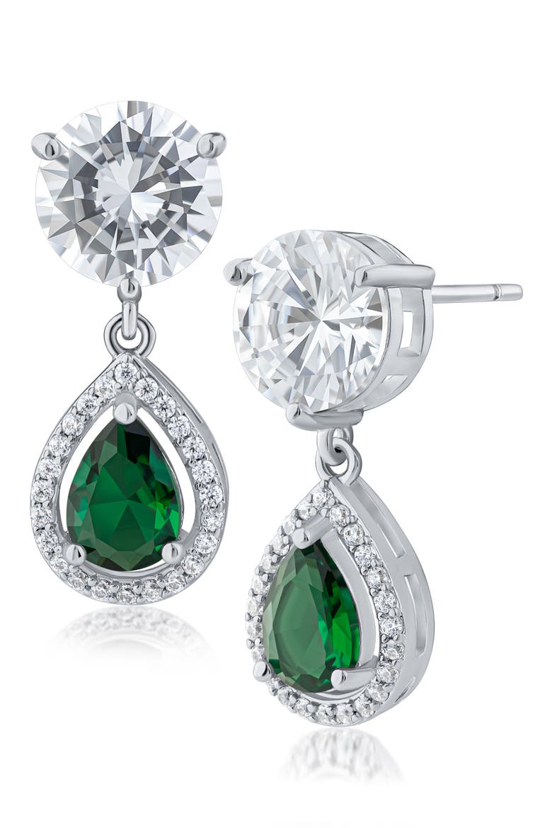Cubic Zirconia Halo Drop Earrings, Main, color, GREEN/ SILVER