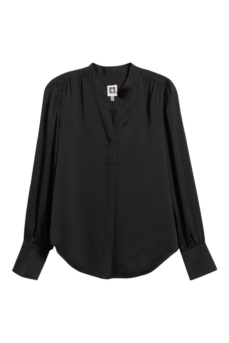 Textured Crepe Long Sleeve Top, Alternate, color, ANNE BLACK