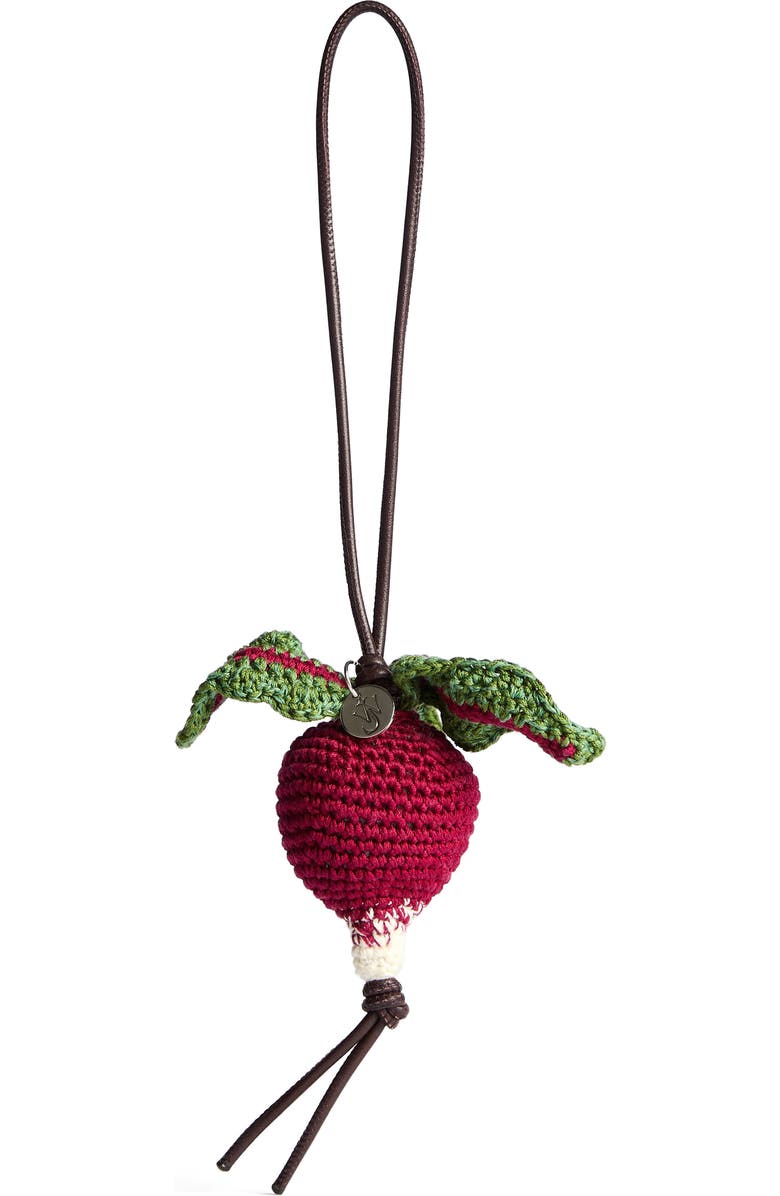 JW Anderson Crocheted Radish Mercerized Cotton Bag Charm, Main, color, Burgundy