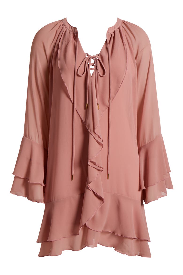 Ruffle Long Sleeve Chiffon Dress, Alternate, color, PINK TIMBER