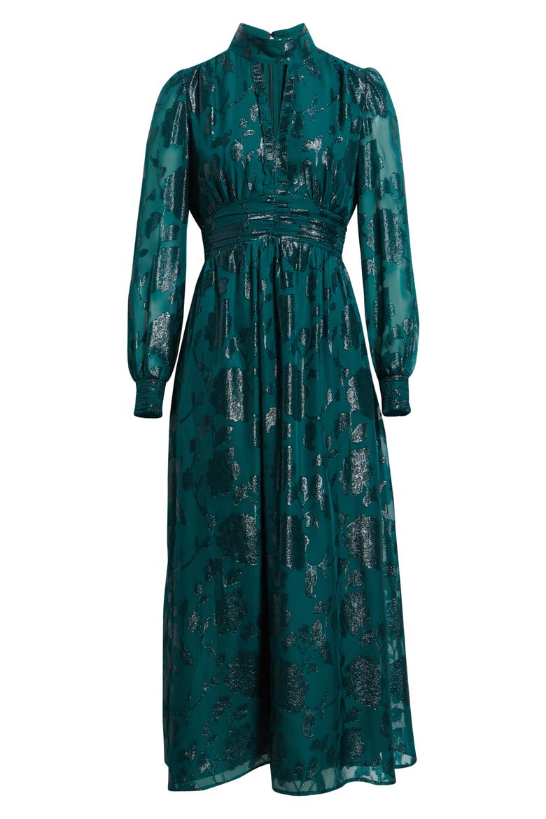 Metallic Floral Long Sleeve Dress, Alternate, color, MIDNIGHT PINE