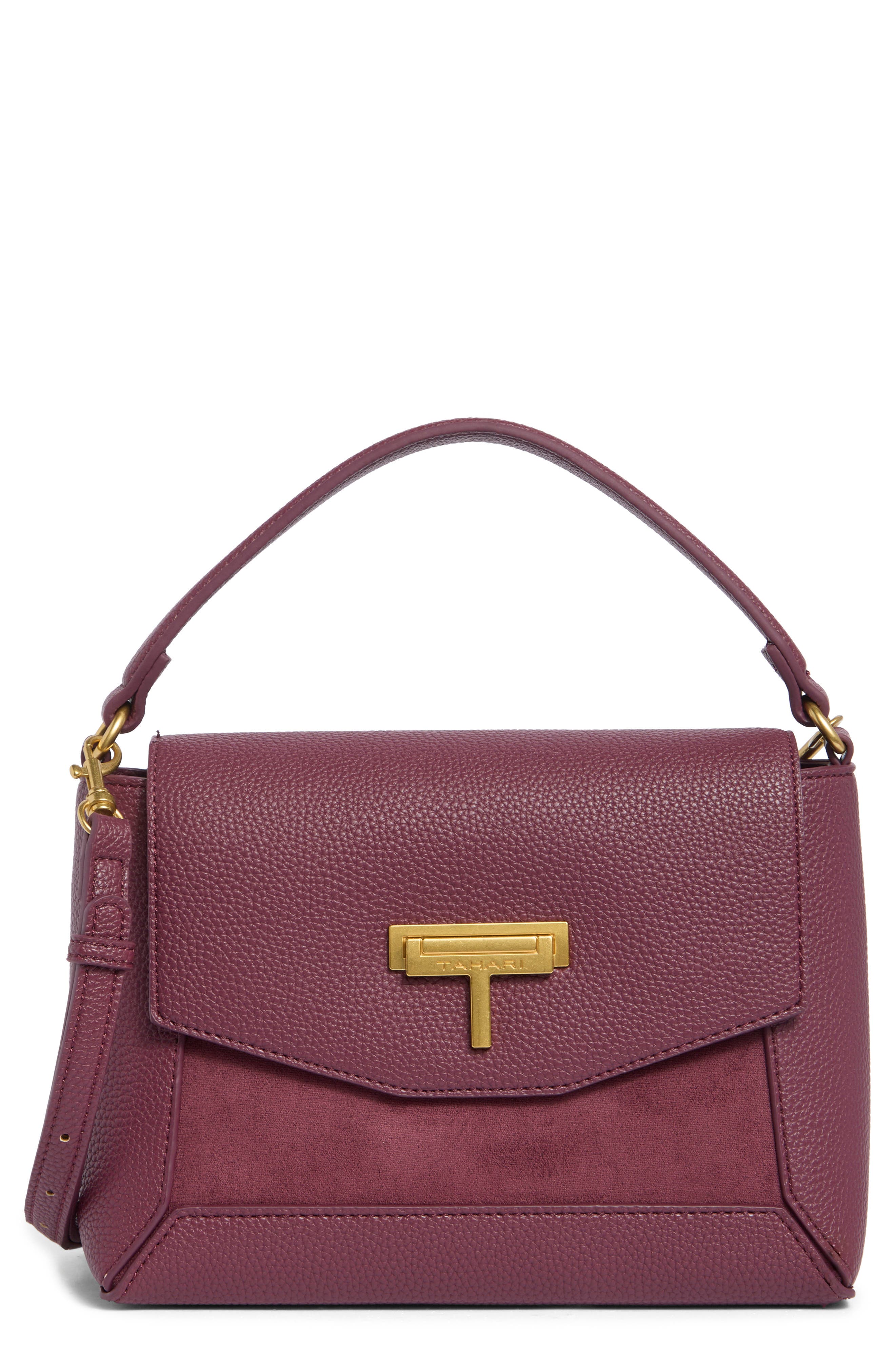 Carley Faux Leather Flap Satchel, Main, color, SANGRIA
