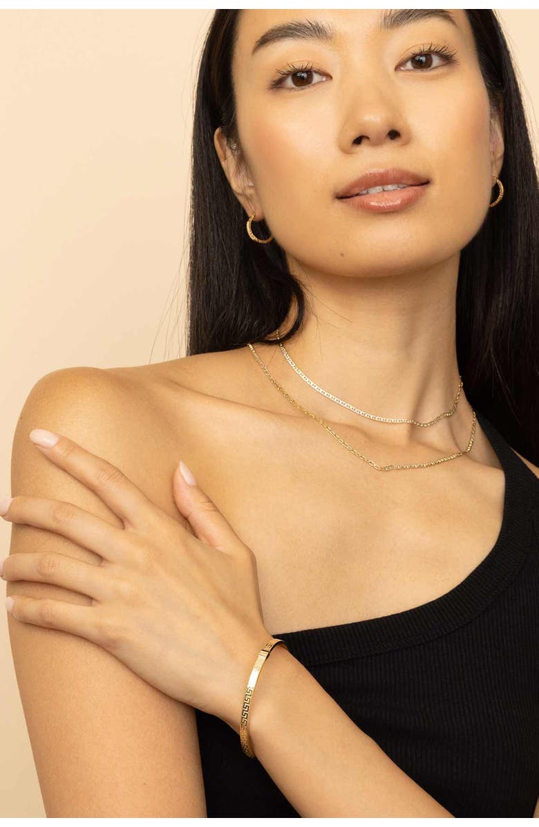 Oradina 14K Yellow Gold Greek Key Bangle, Alternate, color, 