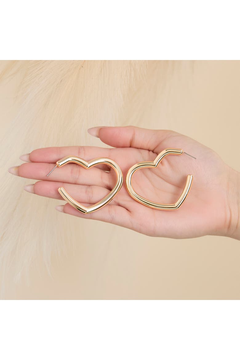 Open Heart Thin Wire Hoop Earrings in Gold, Alternate, color, Gold