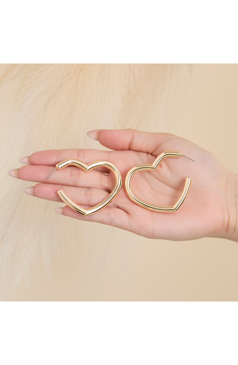 Jessica Simpson Open Heart Thin Wire Hoop Earrings in Gold, Alternate, color, Gold