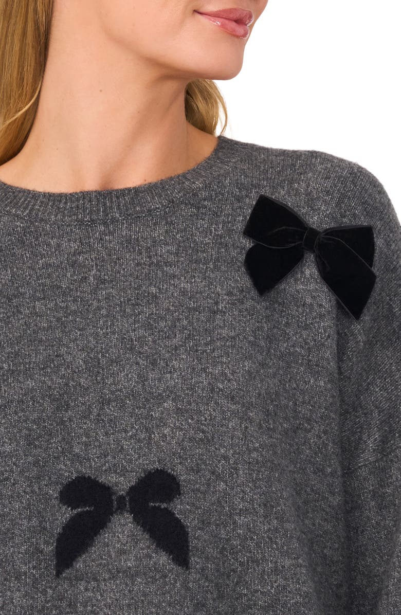 CeCe Bow Crewneck Sweater, Alternate, color, Medium Heather Grey