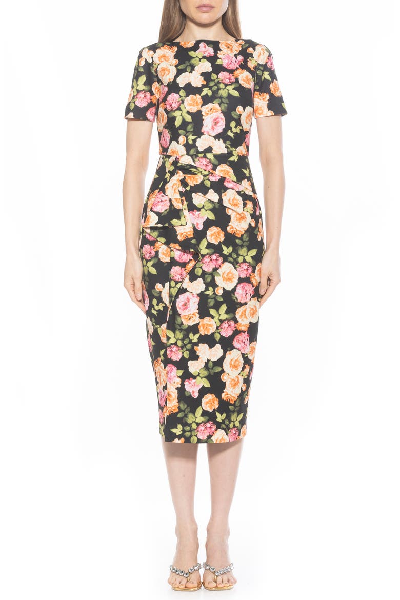 Zayd Midi Sheath Dress, Main, color, BLACK FLORAL
