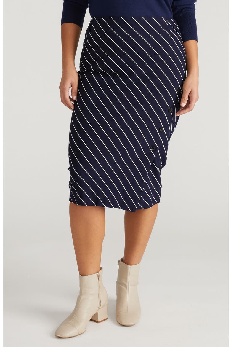 Anya Ponte Skirt, Main, color, NAVY BLUE PINSTRIPE