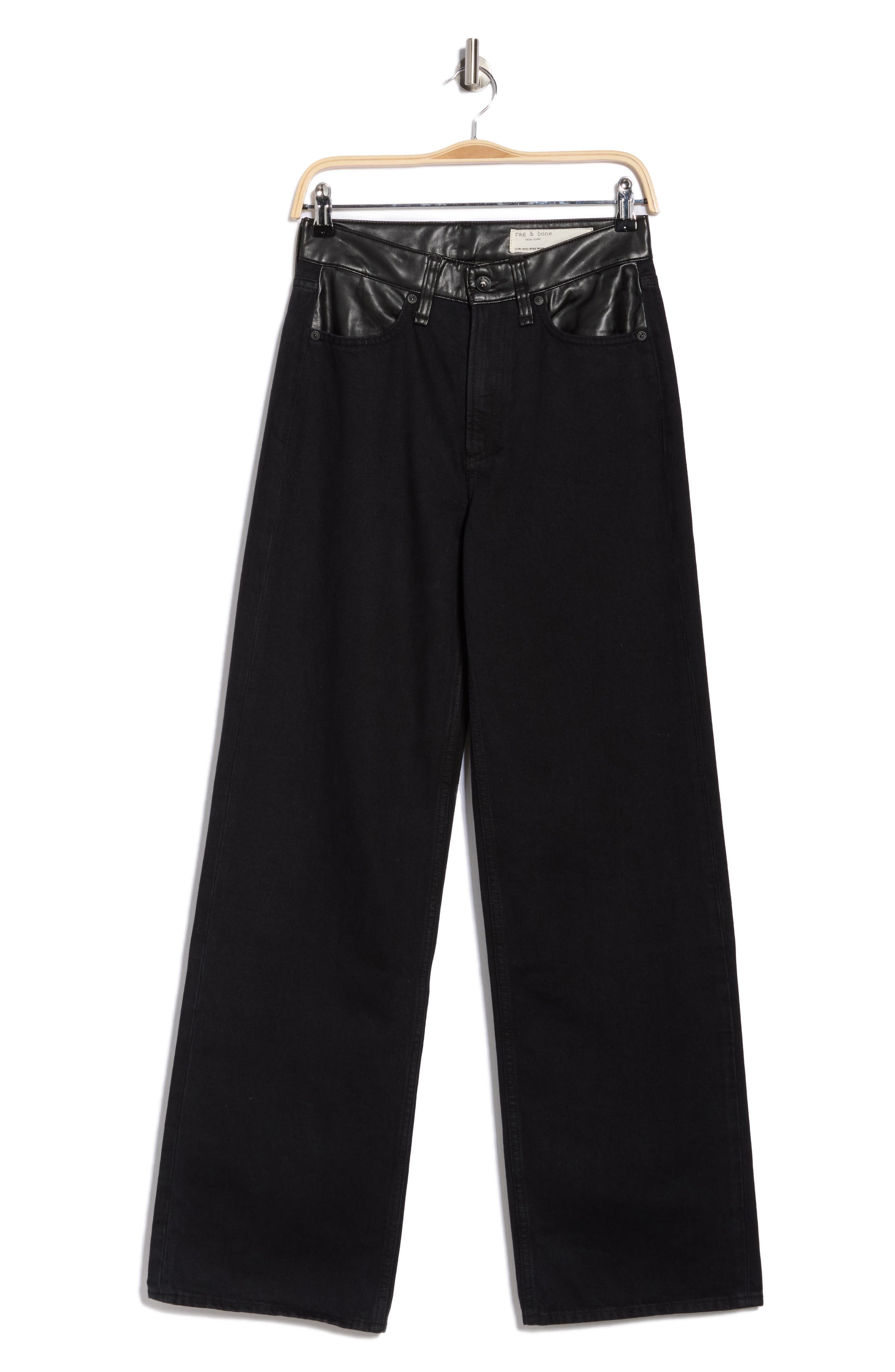 rag & bone Lori Faux Leather Trim Wide Leg Jeans