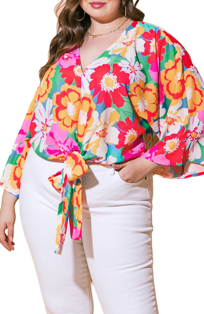 FLYING TOMATO Print Woven Top, Main, color, Red Blue