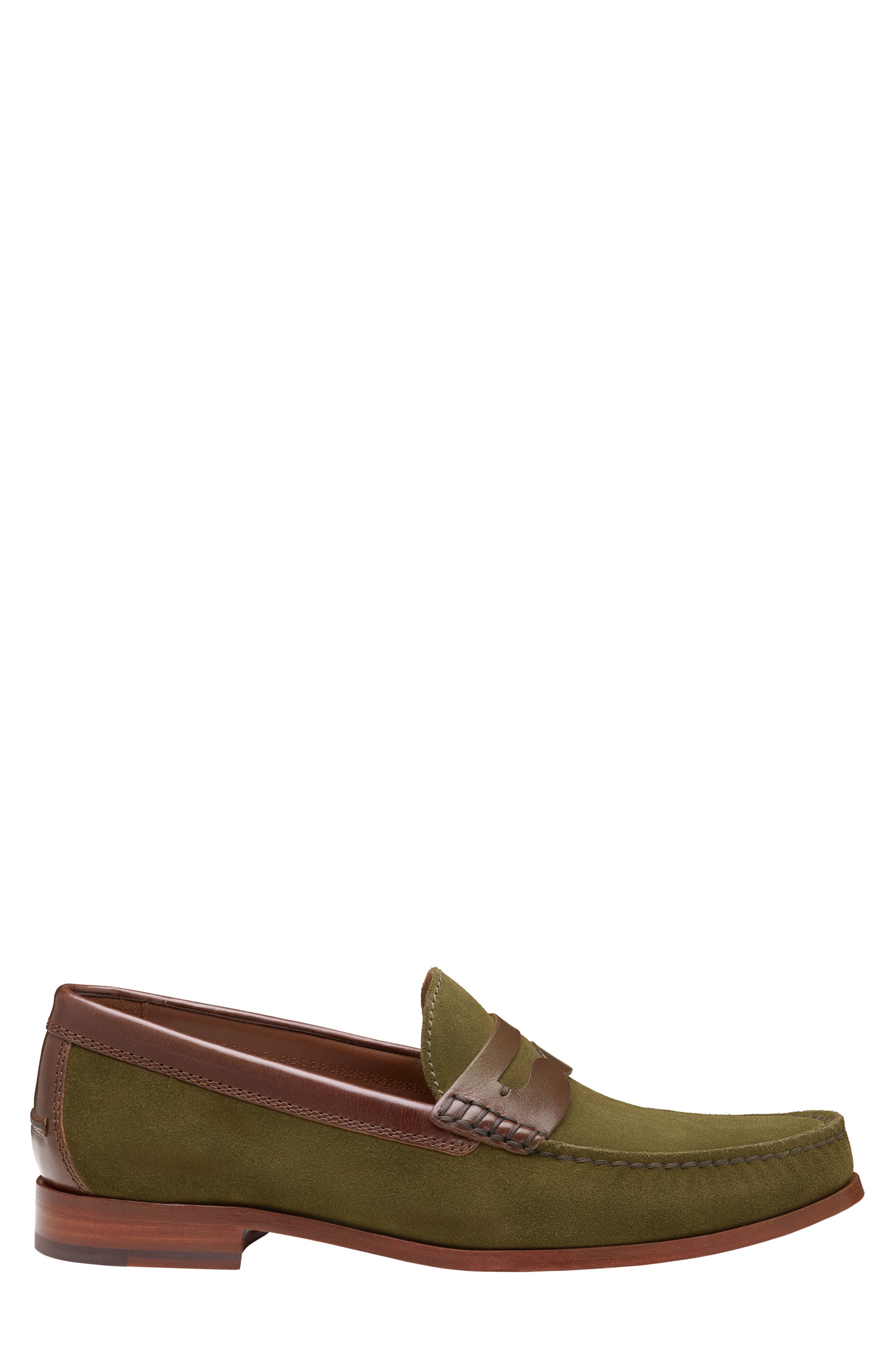 Baldwin Penny Loafer, Alternate, color, OLIVE WAXED ENGLISH SUEDE