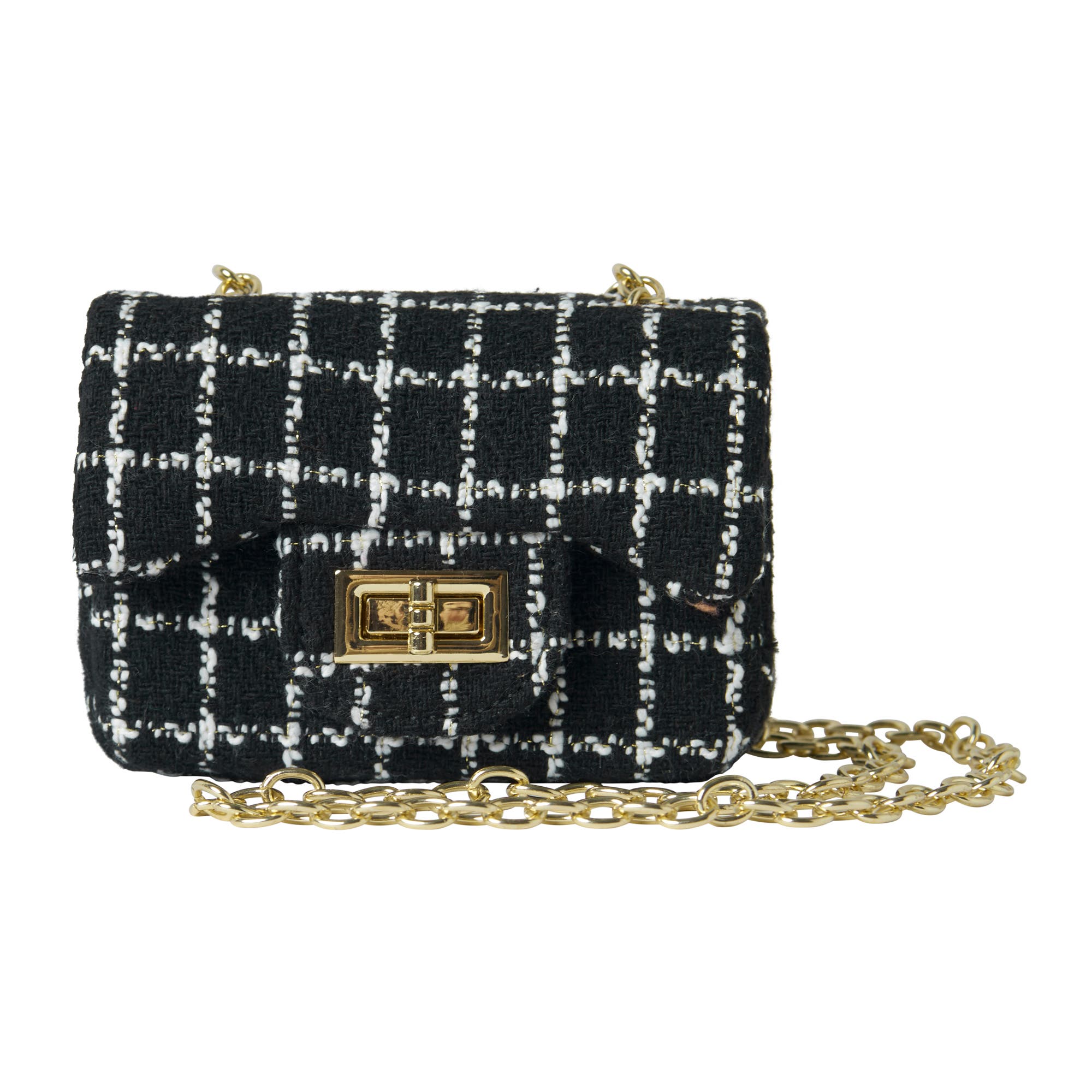 Rachel Riley Black & Ivory Tweed Cross Body Bag, Main, color, Black