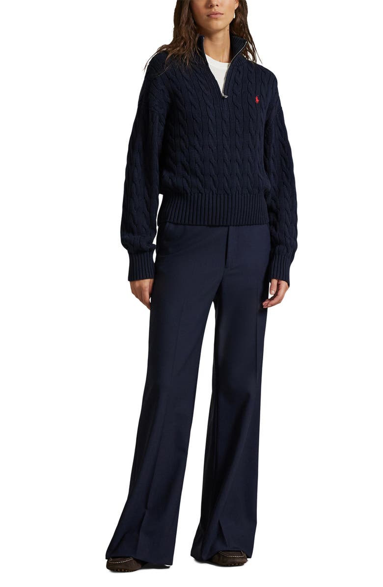 Polo Ralph Lauren Cable Knit Cotton Polo Sweater, Alternate, color, Blue