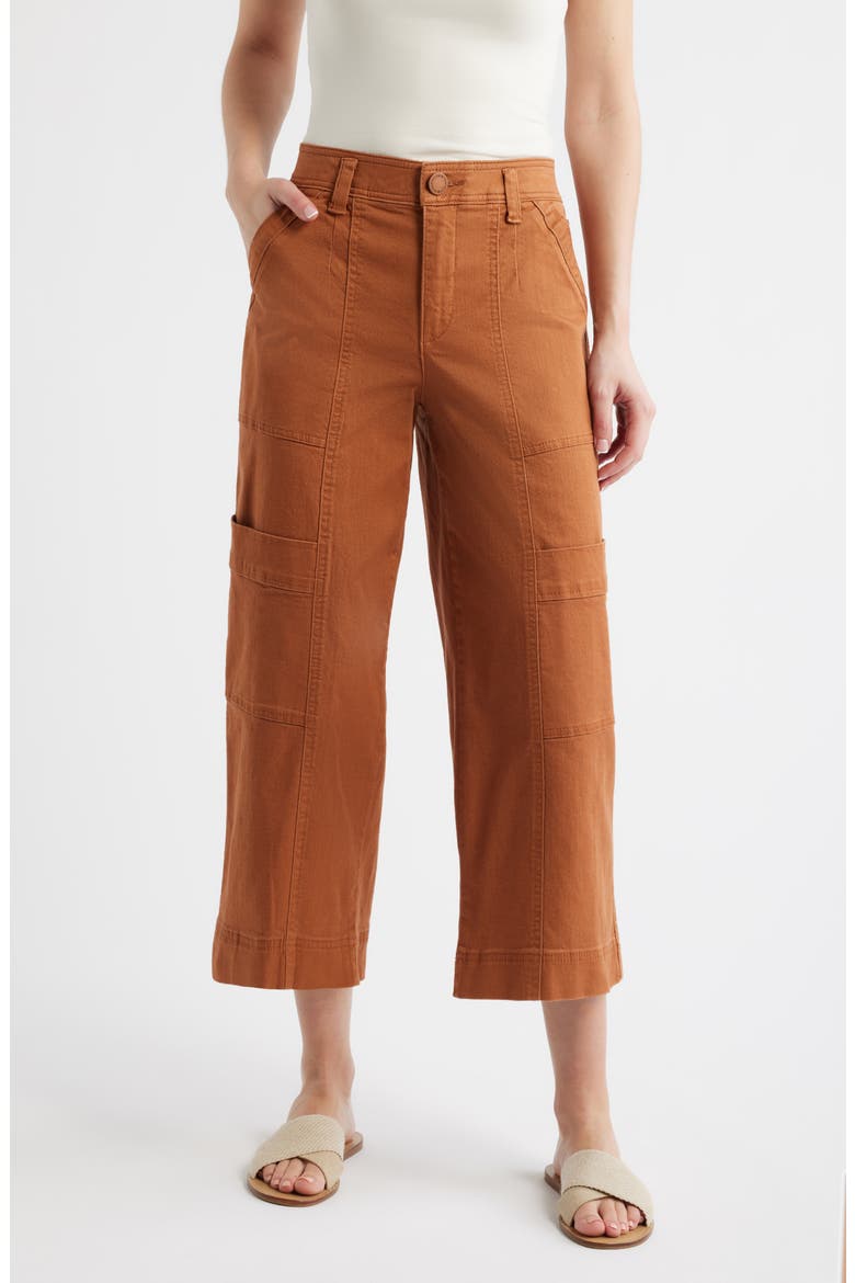 Skyrise Cotton Crop Wide Leg Utility Pants, Main, color, DESERT BRONZE