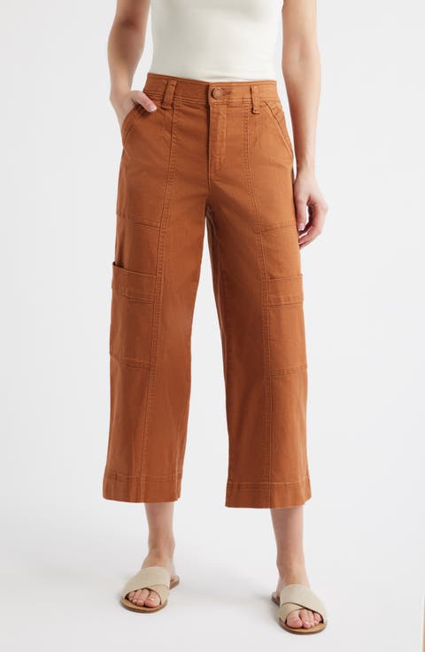 Skyrise Cotton Crop Wide Leg Utility Pants