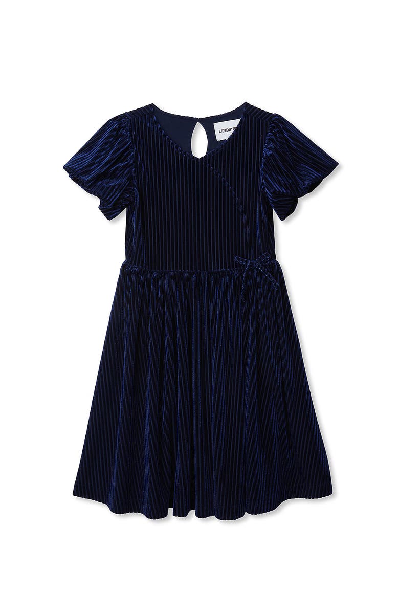 Lands' End Girls Bubble Short Sleeve Velour Dress, Main, color, Classic Navy