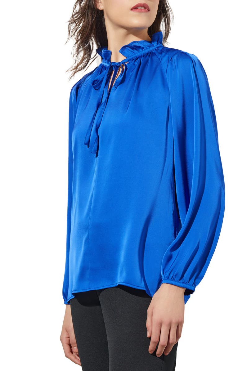 Ming Wang Ruffle Trim Crepe Blouse, Alternate, color,