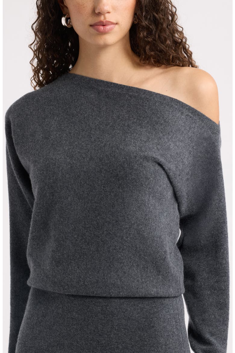 Off-Shoulder Wool & Cashmere Blend Dress, Alternate, color, GREY DARK CHARCOAL