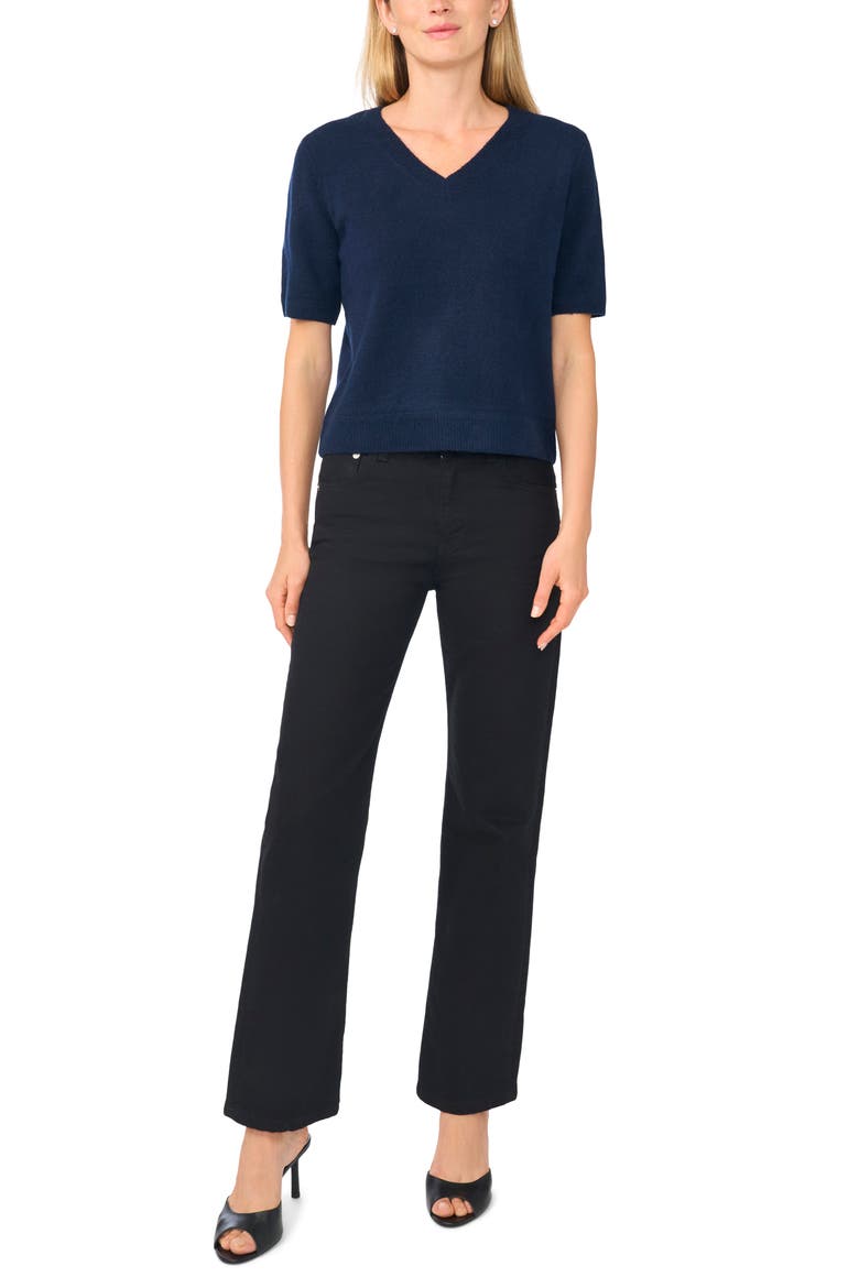 V-Neck Short Sleeve Sweater, Alternate, color, CLASSIC NAVY